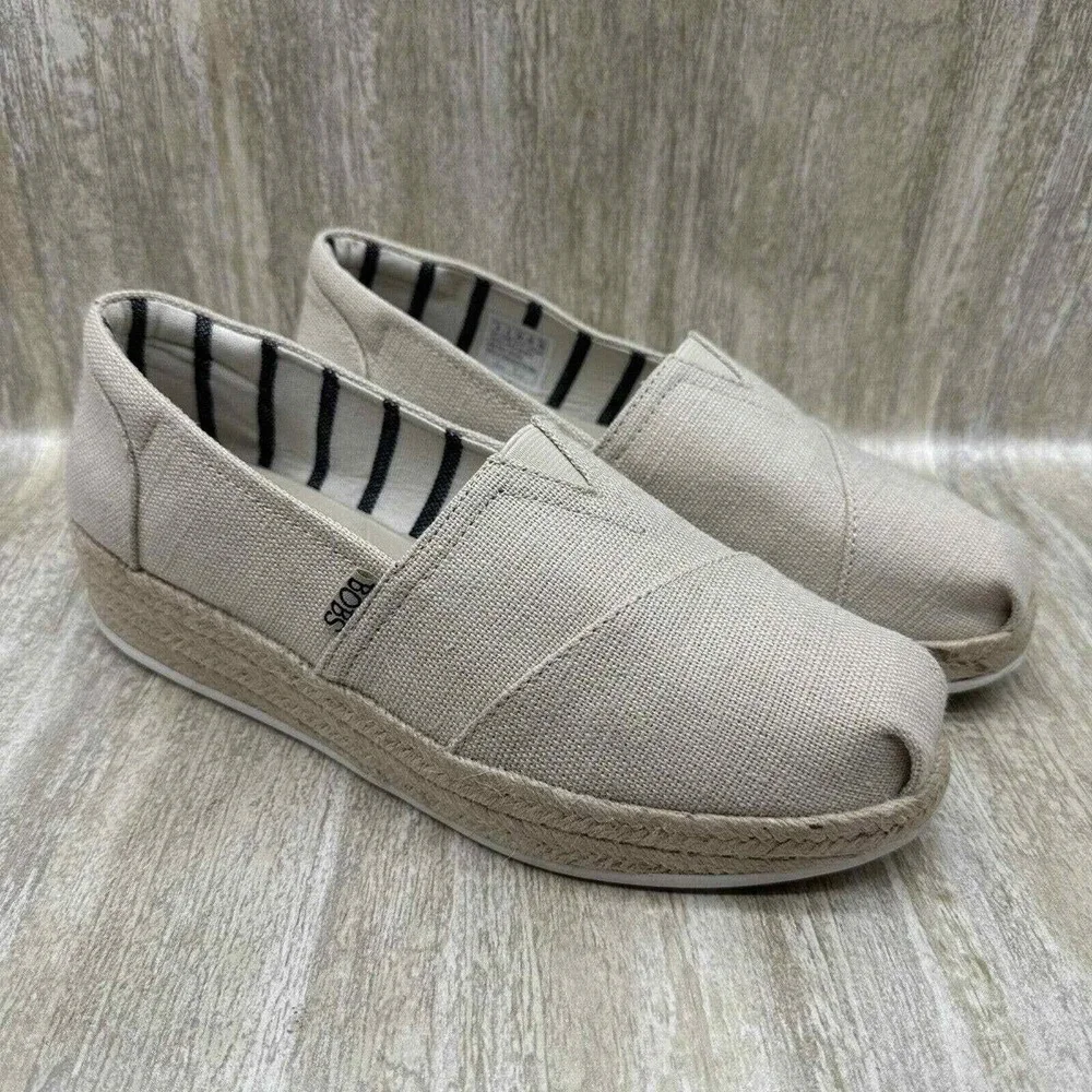 Bobs Laganlook Taupe Brown Espadrille Wedges Slip On Shoes Granola Girl Sz9 NICE